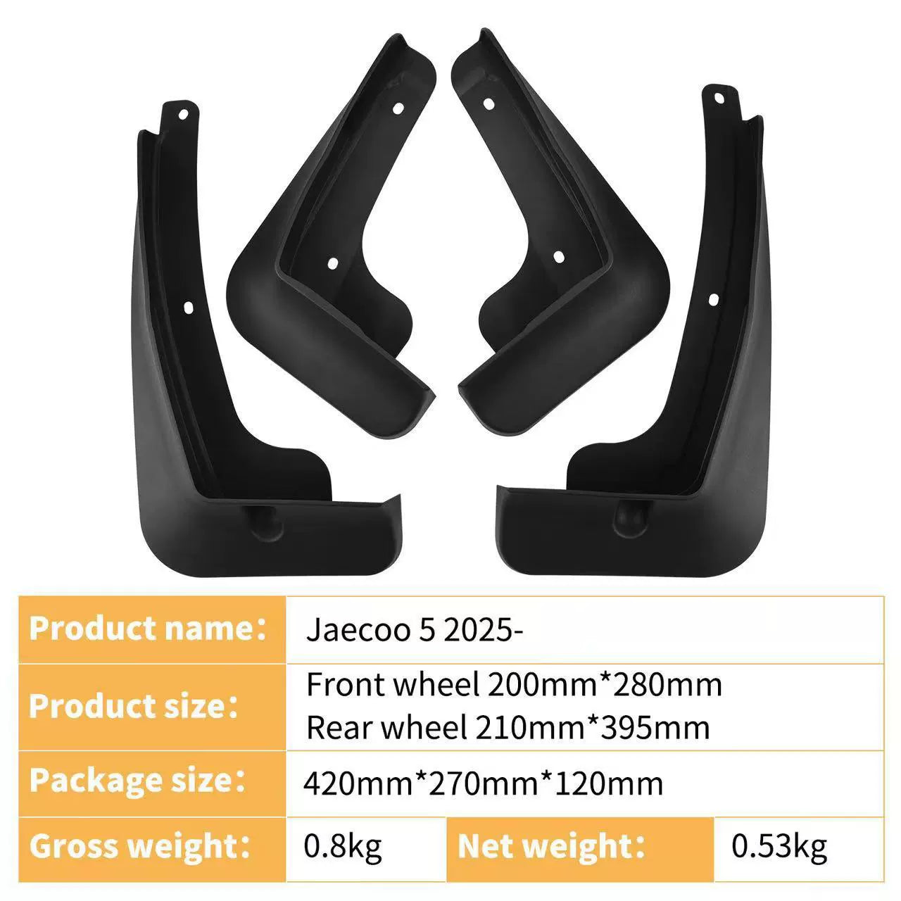 4Pcs Car Mud Flaps Splash Guards Fender Mudguards for Chery Jaecoo J5 2025